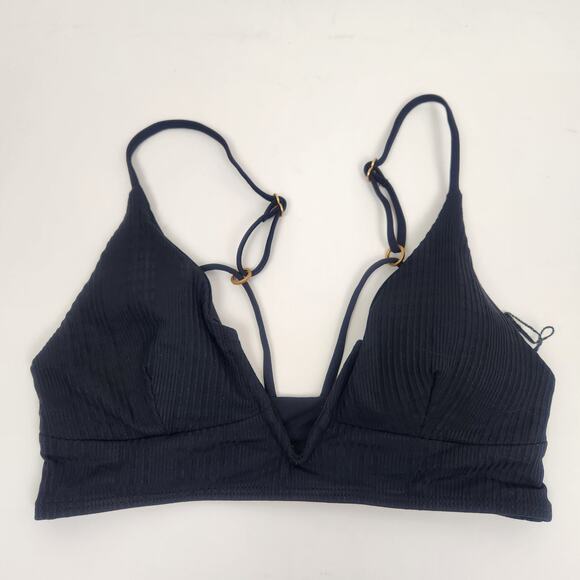 L*Space Siren Pointelle Rib Bikini Top Black Size Medium - Picture 3 of 5